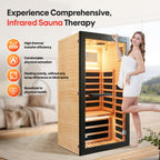 OUTEXER Sauna One Person Infrared Saunas Room Chilean Pine Wood 1050W Dry Saunas Spa with 7 Color Starry Sky Light Oxygen Bar Cup Holder 30.7x30.7x62.2inch