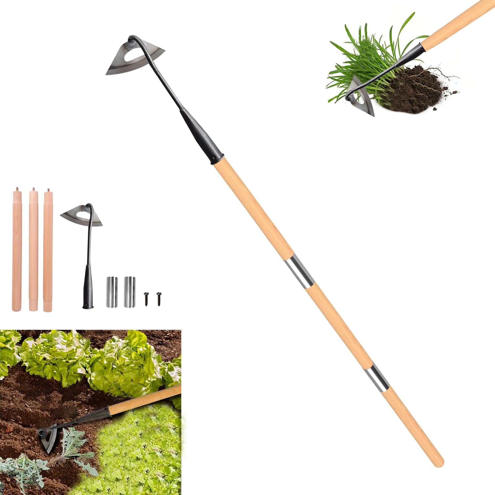 Gardening Tools Hollow Hoe, All-Steel Hardened Hollow Hoe with 55 Inch Long Handle, Sharp Edge Garden Weeding Tools, Garden Weeder Tool Shovel Weed Puller for Backyard Loosening Farm Planting Weeding