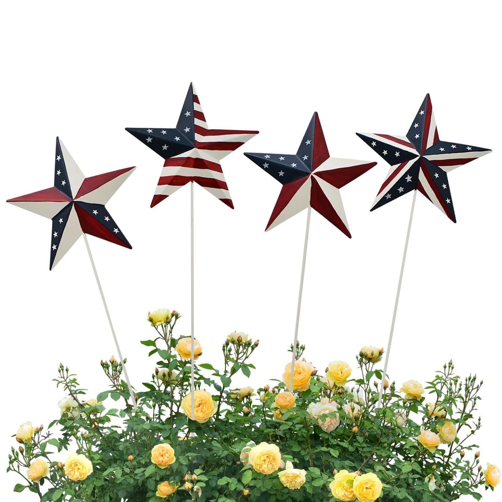 Aecipl Metal American Flag Garden Stake Set of 4, USA Yard Sign Lawn Decoration Indoor Outdoor Patriotic Decor for July 4th Independence Day Memorial Day Party (Star)