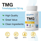 Puregen Labs TMG 750 mg – [High Potency] Trimethylglycine Supplement – Encourages Healthy Homocysteine Levels, Non-GMO, NO Gluten and Dairy - 2 Pack - Total 240 Vegetarian Capsules