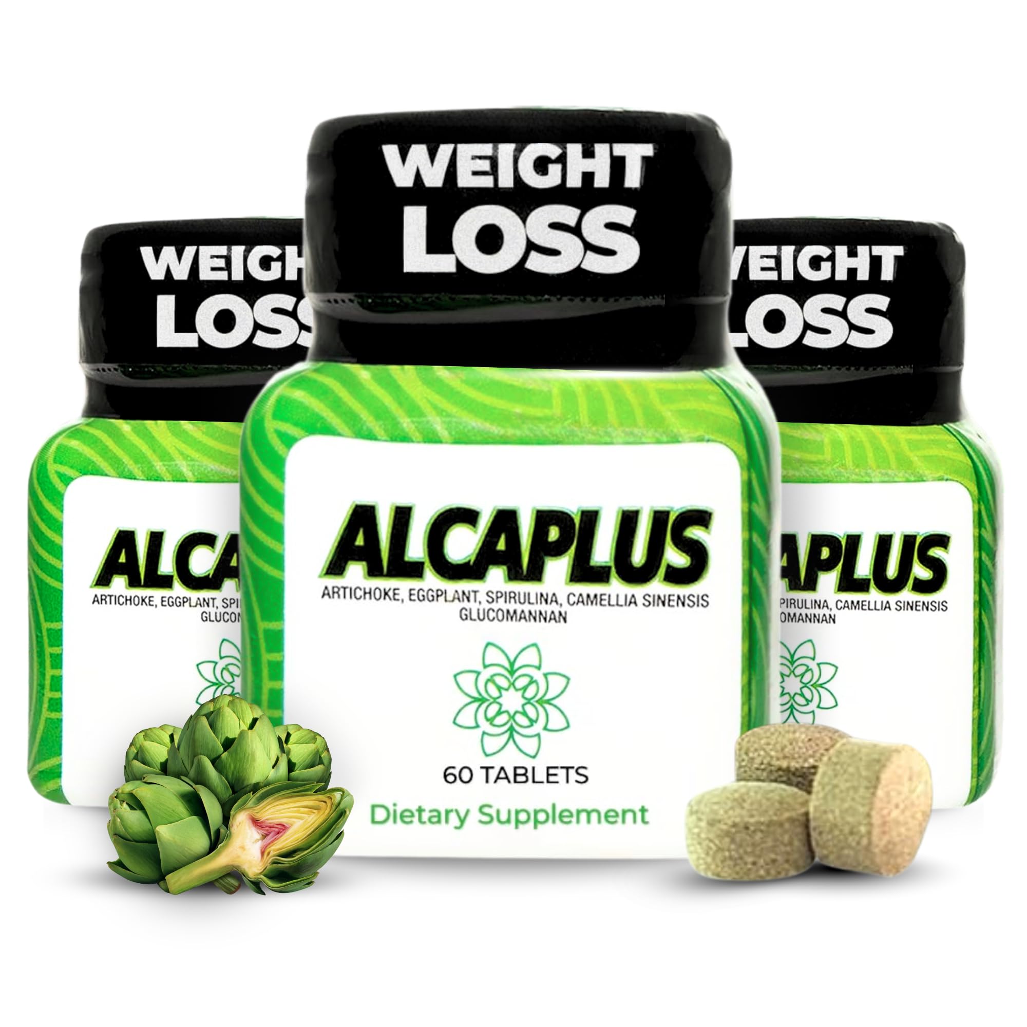 Alcaplus Original Natural Weight Loss Pills for Women Detoxifying and Controlling Appetite, Herbal Supplement with Artichoke, Eggplant, Spirulina, Green Tea, and Glucomannan Lose Weight Fast for Woman