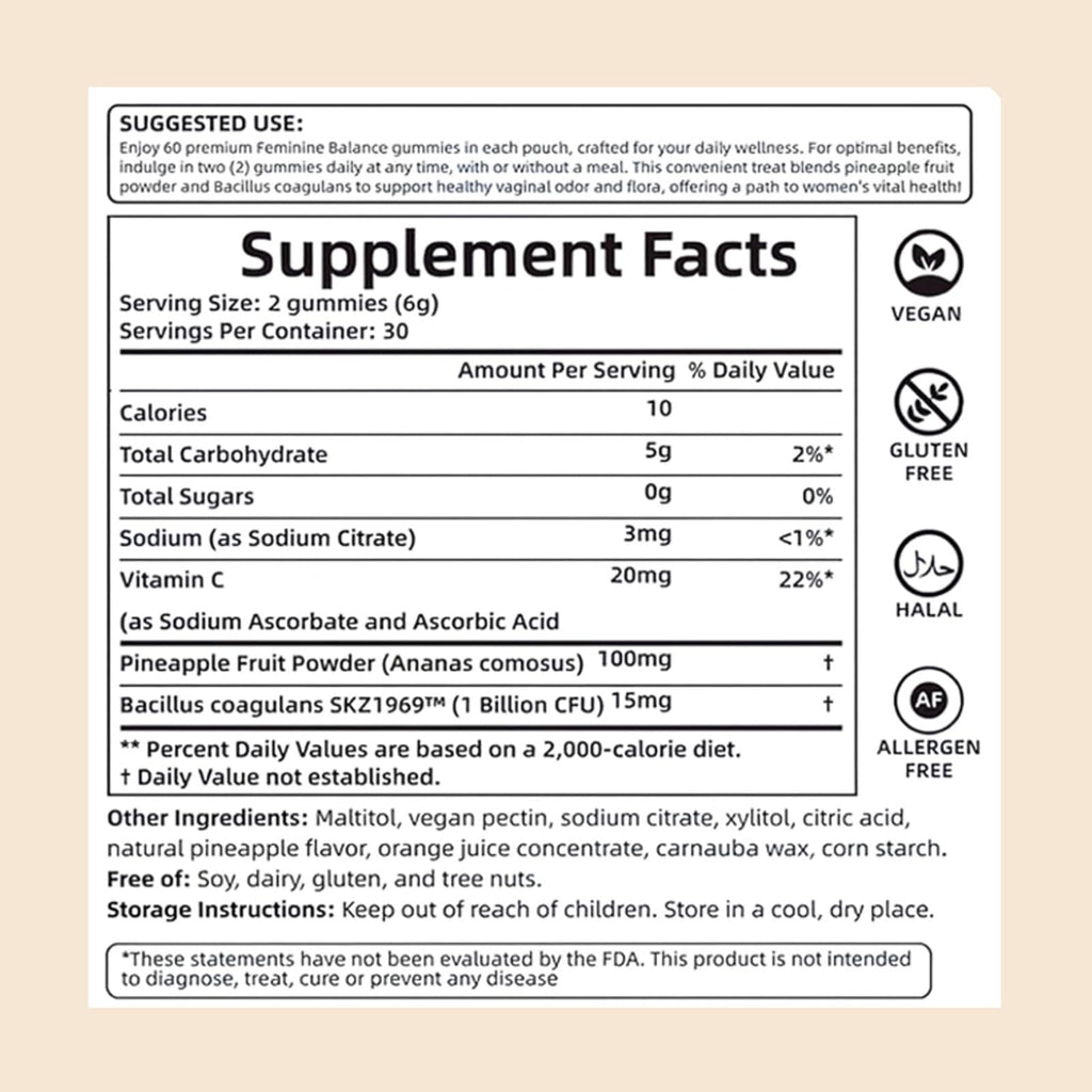 Fibetrue Women’s Probiotic Gummies – Feminine Balance & Gut Health, pH Support, Pineapple Flavor, Clean Vegan Formula, Sugar Free, 60 Count