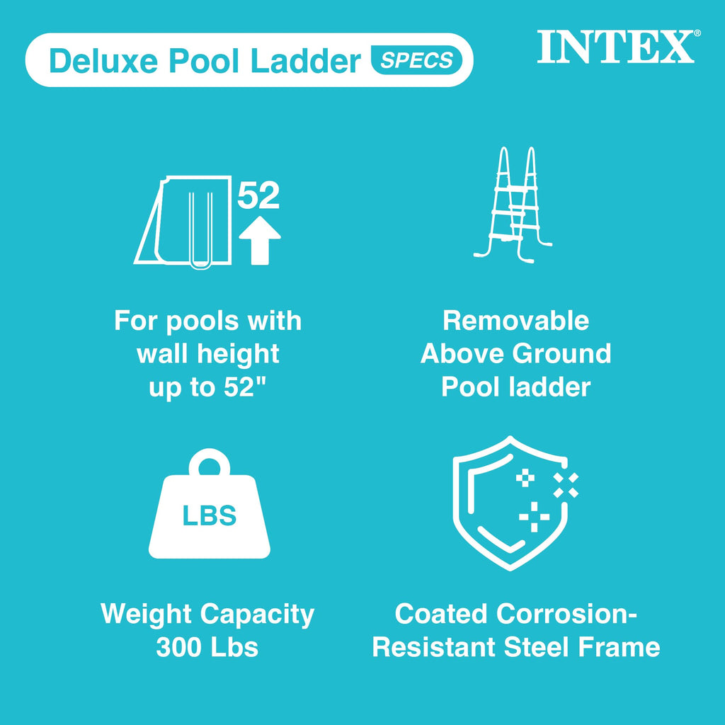 Intex 28077E Heavy Duty Deluxe Pool Ladder with Removable Steps for 52 Inch Depth Above Ground Pools