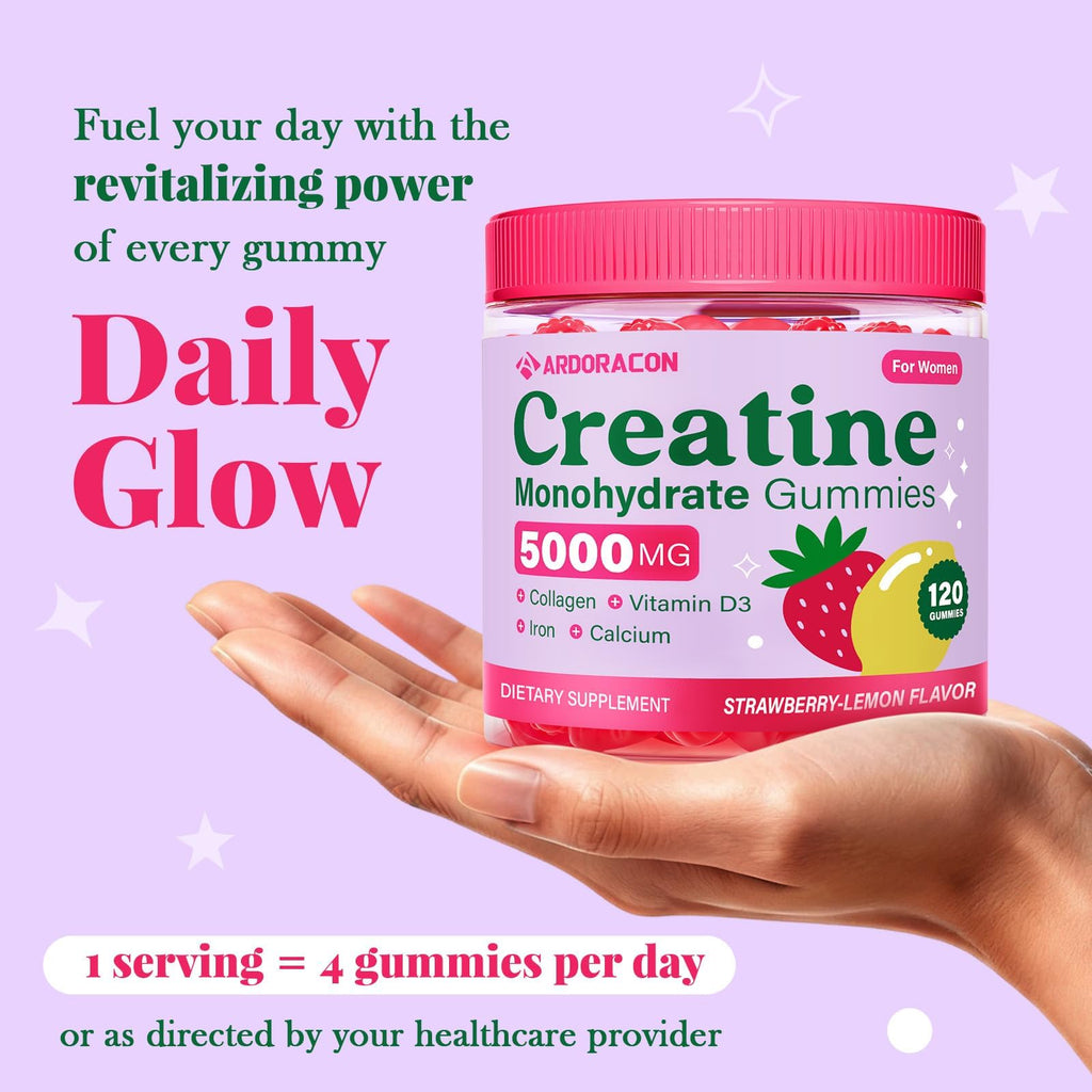 Creatine for Women, Creatine Monohydrate Gummies with Collagen, Vitamin D3 & Calcium for Muscles, Booty & Energy, Flavored Sugar Free Creatine Gummies Post & Pre Workout Supplements (Pack of 2)