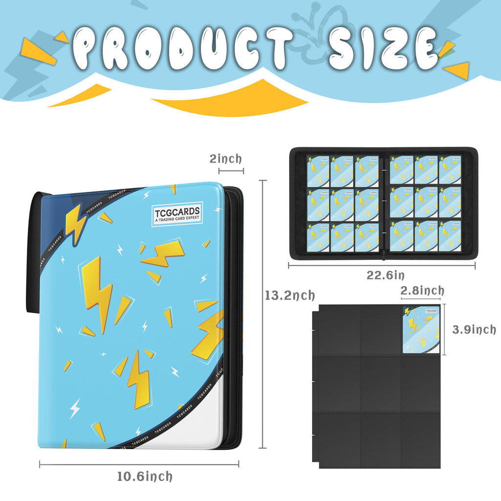 Trading Card Binder 9 Pocket,Card Binder 900 Pockets,Card Book Holder Cards with 50 Removable Sleeves,3-Ring Zip Design MTG/TCG/Sport Collectible Trading Card Albums Gifts for Boys and Girls (Blue)
