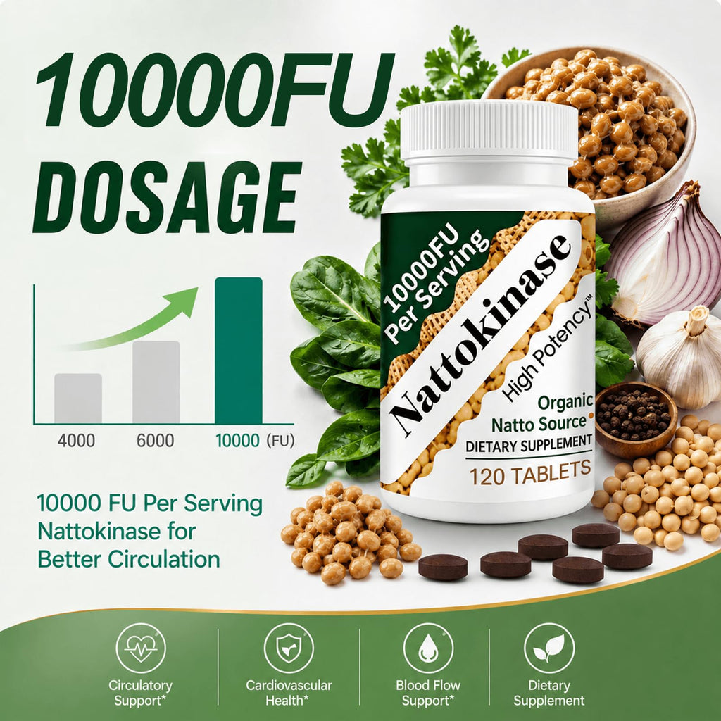 Shileoo Nattokinase Supplement 10000FU – Cardiovascular Support – Extended Release – Vegan, Non-GMO, Gluten-Free – 120 Vegan Capsules