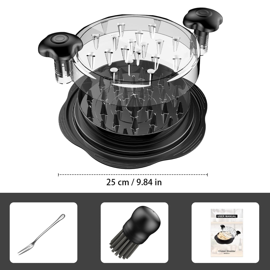 Chicken Shredder Tool Twist Large Meat Shredder with Brush&Fork, Black