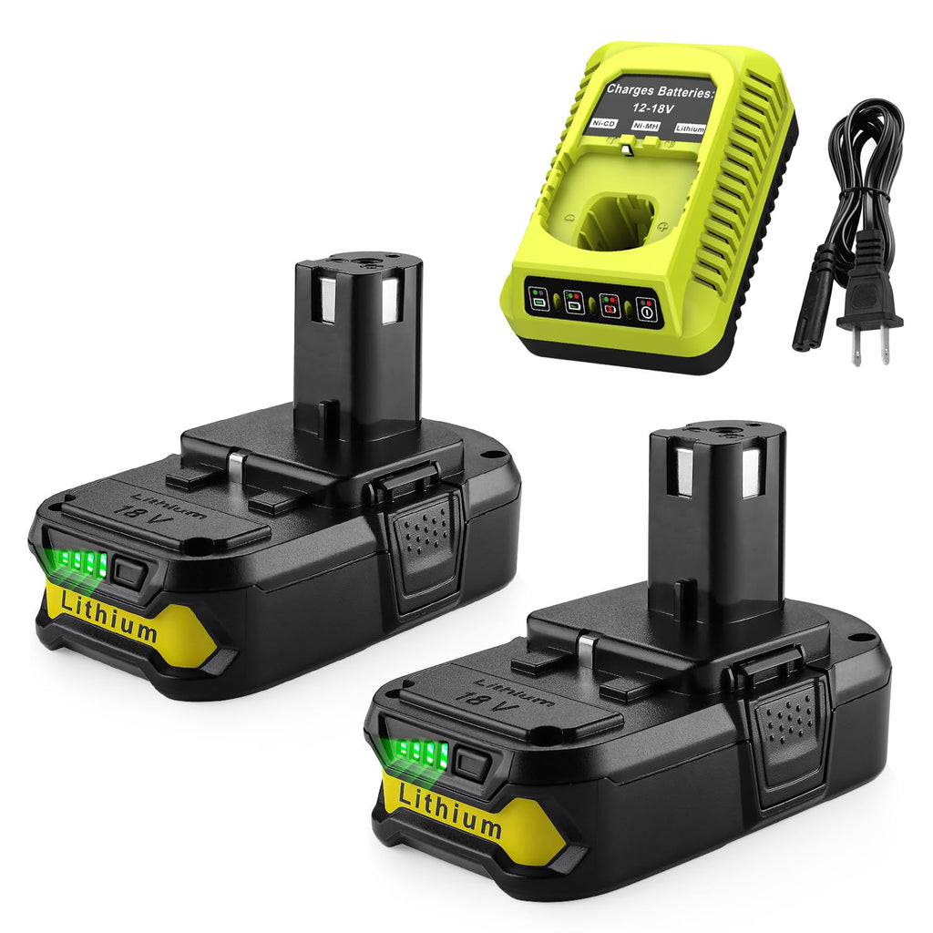 Energup 2Pack 18Volt P102 Replace for Ryobi 18V Batteries and Charger Combo 3.5A, for 18 Volt ONE Plus P103 P104 P105 P107 P109 P190 P191 P122 for Ryobi 18v Battery
