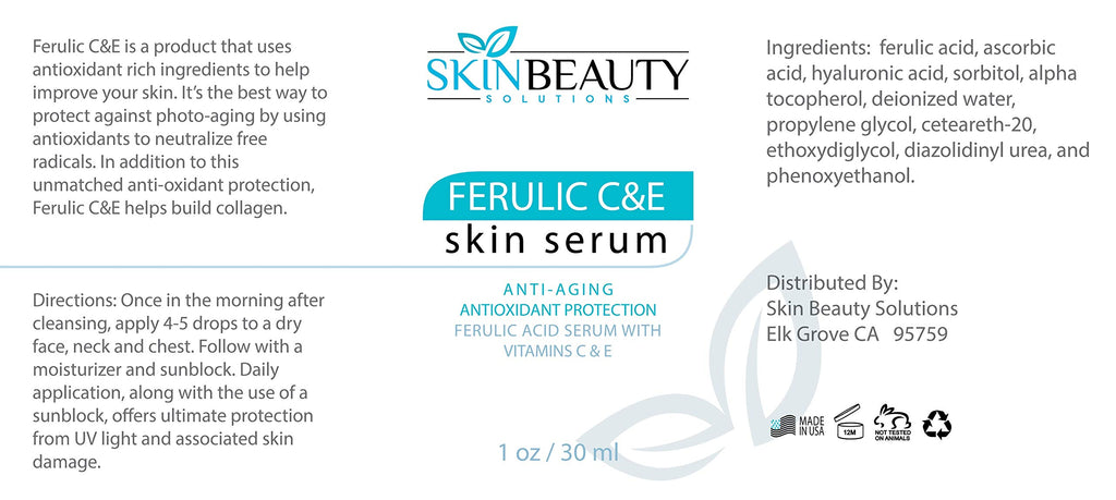 Ferulic Acid CE with Vitamin C+E Skin Serum - Wrinkles, Anti-Aging, Sun Damaged Skin & More (C+E Ferulic Combination Antioxidant Treatment (1 oz / 30 ml)