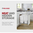 Rev-A-Shelf Double 35 Qt Pullout Trash Cans with Soft-Close for Under Kitchen Cabinets, Min Opening Width of 14.5", White, 53WC-1835SCDM-211