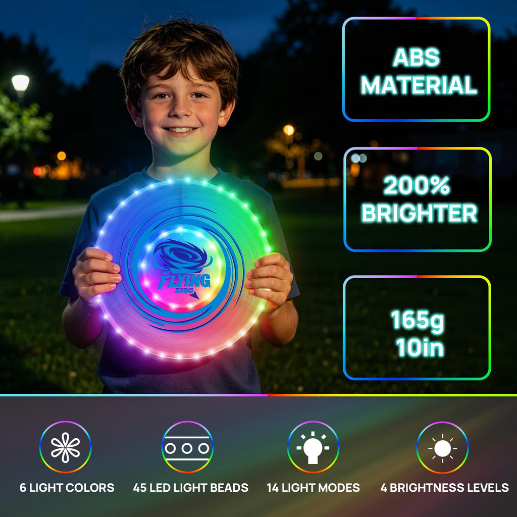 HYES 2 Pack Light up Flying Discs for Kids, 45 LEDs & 14 Lighting Modes