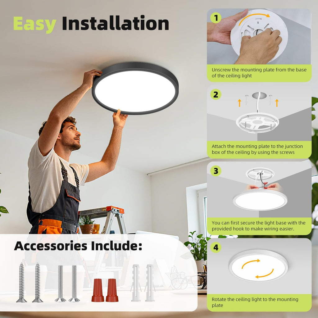 hepside LED Flush Mount Ceiling Light, 15Inch 30W LED Ceiling Lights Fixture,5 Color Temperatures in One,Ultra-Thin Flush Mount Light Fixture for Closet Bathroom Hallway Bedroom Laundry