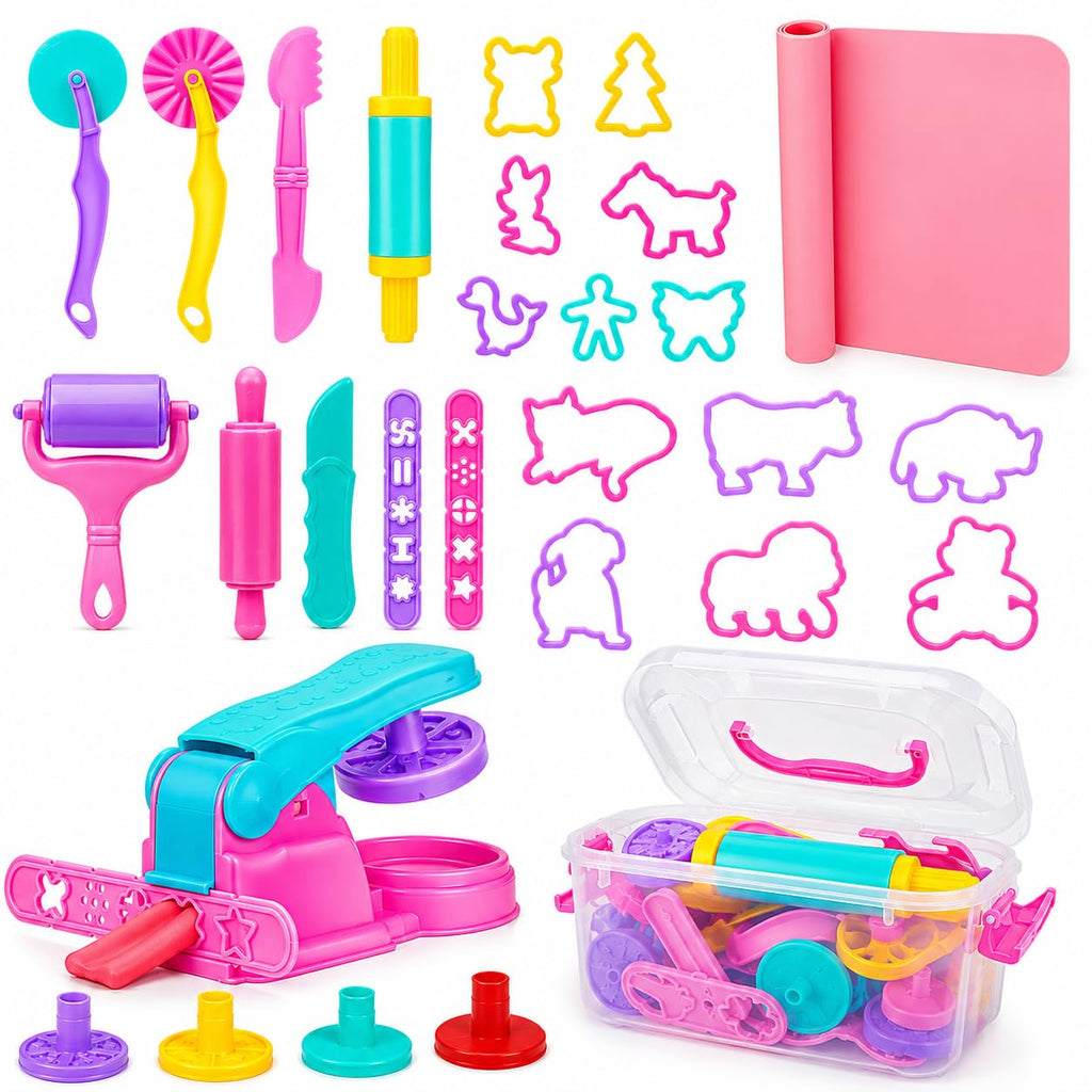 Dough Tool Sets for Kids Age 3-8,Cute Playdough Accessories with Rolling Pin Dough Mat Storage Box,Party Pack Toys for Kids Age 3-5 4-8,Educational Toys Gift for Birthday Christmas Boys Girls
