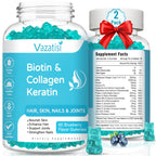 2 Pack Biotin Gummies with Collagen & Keratin for Hair Skin Nails- Women Men, Kids - 120 Blueberry Flavored Gummies