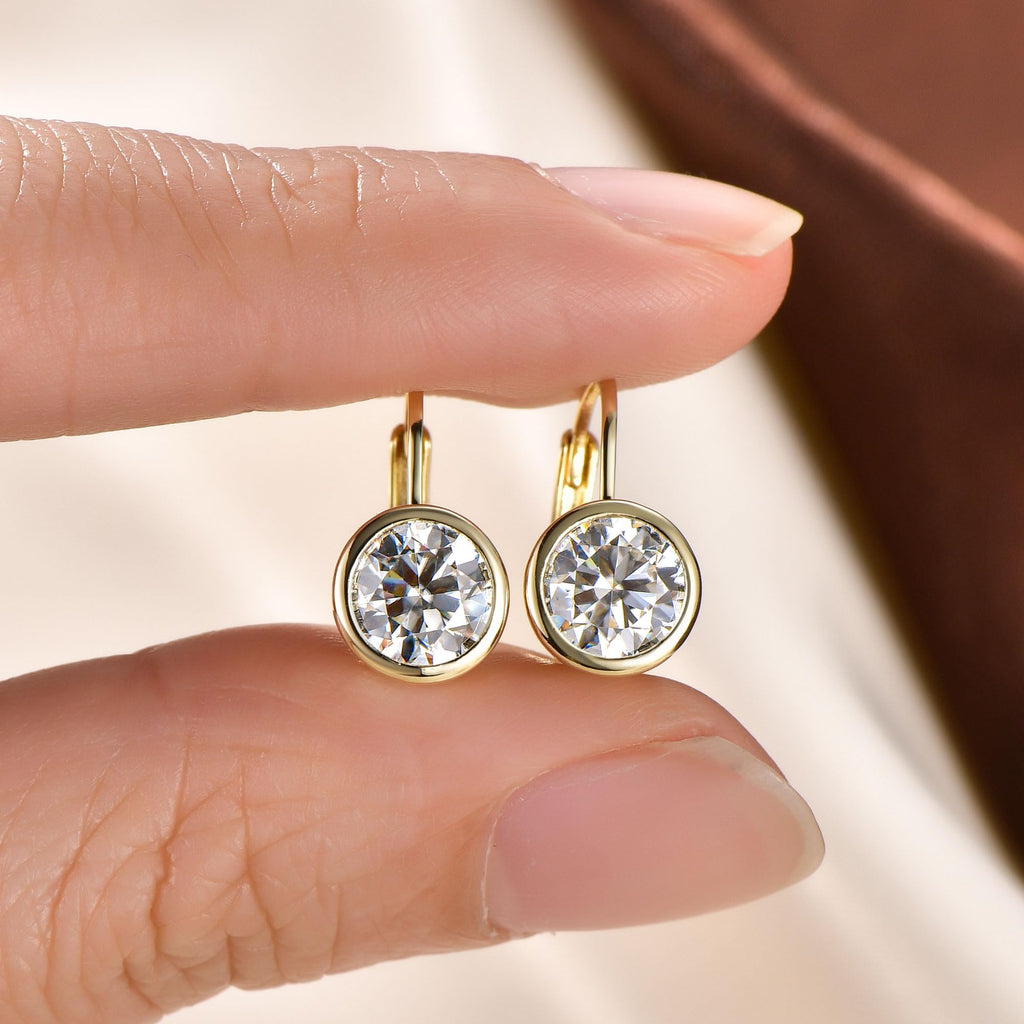 AOKSUNS Moissanite Leverback Hoop Earrings for Women, 14K Gold Plated Bezel Set Imitation Diamond Drop Earrings (Golden-2CTTW)