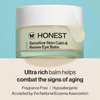 Honest Beauty Sensitive Skin Calm Renew Eye Balm, Moisturizing, Firming, Hypoallergenic, Fragrance-Free, Vegan, 0.5 oz