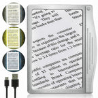 MagniPros 5X [Rechargeable] Large Ultra Bright LED Page Magnifier with Anti-Glare Lens & 3 Stepless Color Light Modes to Relieve Eye Strain-Ideal for Reading Small Prints, Low Vision and Seniors