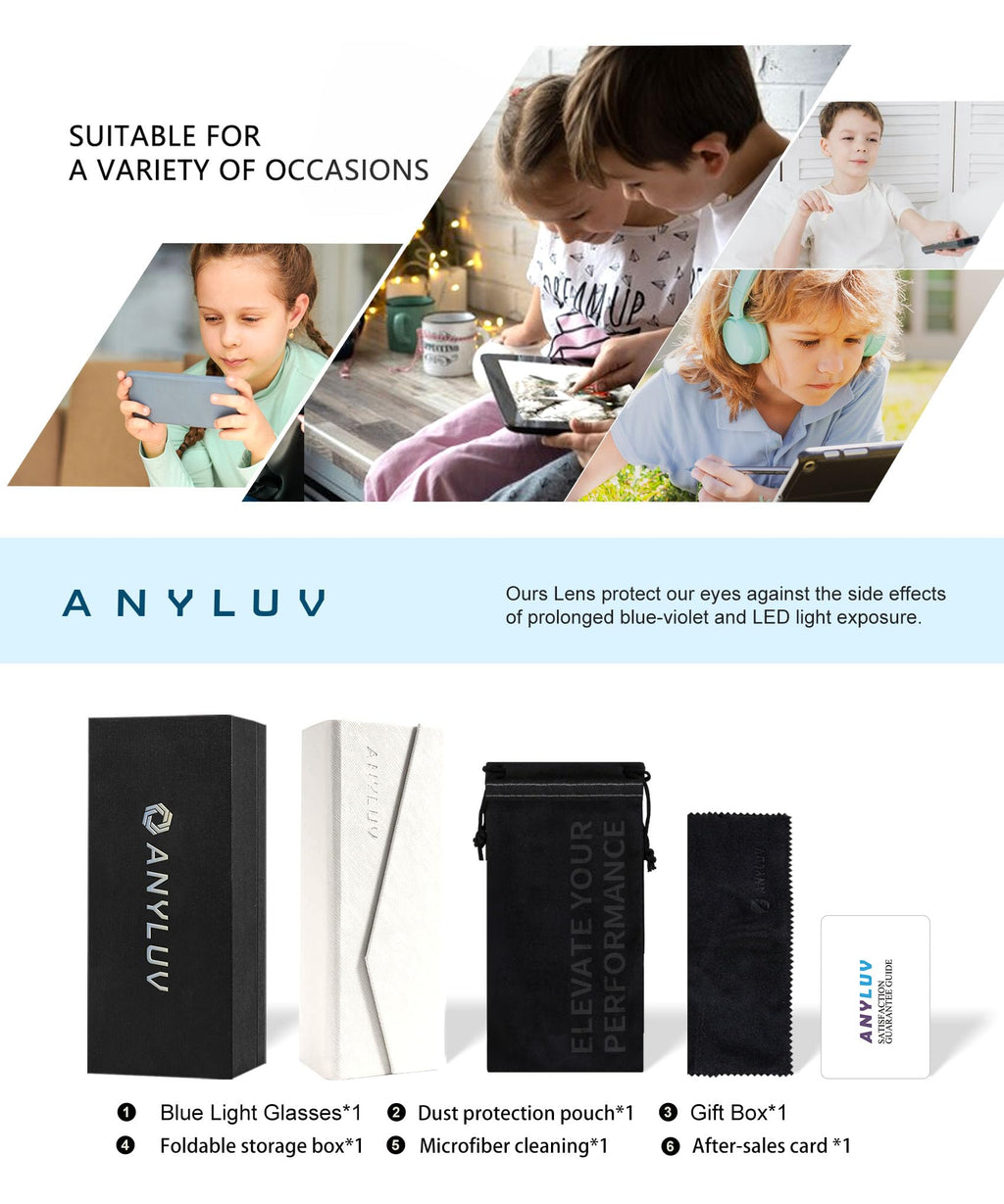 ANYLUV Blue Light Glasses for Kids, Youth Protection Glasses for Gaming, Teen Blue Light Glasses Reduce Eye Strain