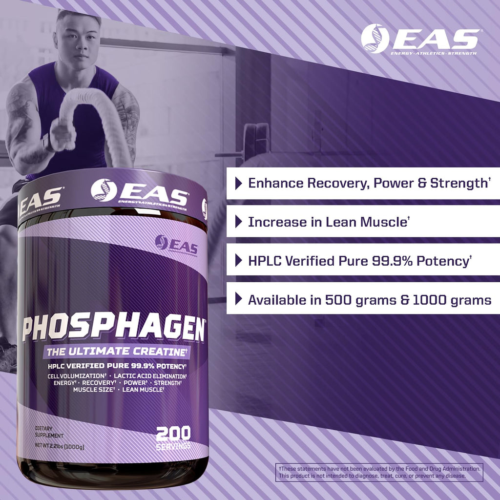 EAS Phosphagen Ultimate Creatine Powder | Power, Strength, Muscle Size, & Cell Volumization | Pure 99.9% Potency | 200 Servings (Unflavored)