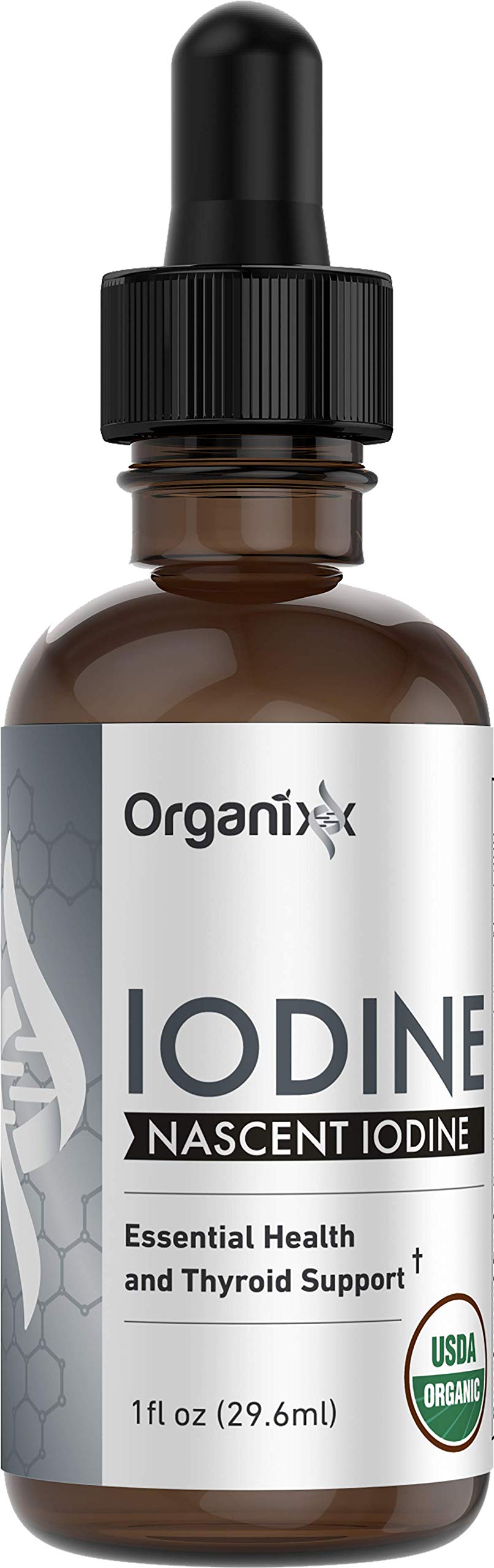 Organixx Pure Liquid Iodine Supplement Solution for Thyroid Support, Organic Drops to Support Healthy Iodine Function & Levels, Energy Levels, Hair & Skin Health, Vegan, Unflavored, 1 fl oz