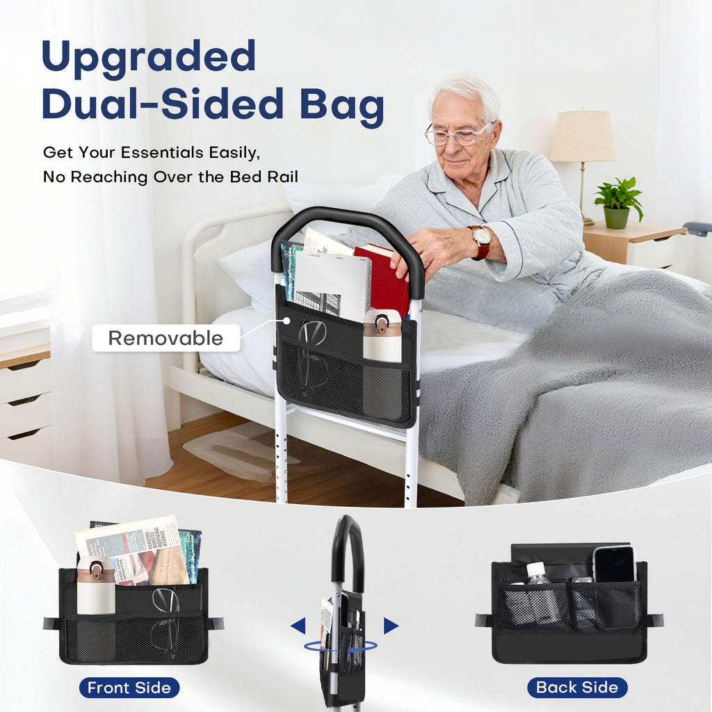 MNIENT Bed Rails for Elderly Adults Safety - ASTM Approved Bed Side Rail for Seniors with Support Leg,Two-side Storage Bag, Non-Slip Bed Assist Cane Guard,Adjustable Bedrails for King,Queen,Full,Twins