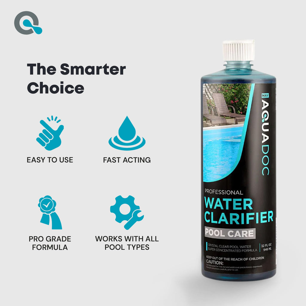 Pool Clarifier Liquid for Fast Acting Cloudy Water Treatment, Swimming Pool Water Clarifier Pool Owners Love, Use Our Clarifier to Keep Your Pool Clear - AquaDoc 32oz