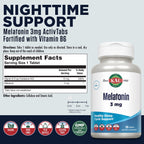 KAL Melatonin 3mg Sleep Aid, Fast Dissolve Tablets, Calming Relaxation and Healthy Sleep Cycle Support, with Added Vitamin B6, Vegan, Gluten Free, Non-GMO, 120 Servings, 120 ActivTabs