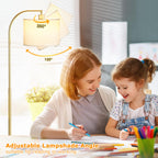 Ambimall Arc Floor Lamp with Remote and Stepless Dimmable Bulb, Colors Temperature & Brightness Adjustable, Floor Lamps for Living Room（White Shade & Gold Pole）