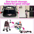 Pet Stroller for Small Dogs and Cats,CYUmail 4 Wheels Foldable Dog Stroller,Puppy Carrier for Small Dogs 0-15 lbs w/Cup Holder,Breathable Visible Mesh,Pink