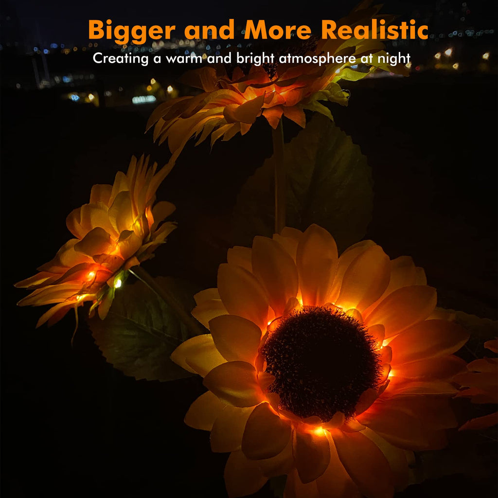 Meagoo Solar Sunflower Lights, 800mA Solar Garden Light with Real Looking Flowers Outdoor Waterproof Solar Stake Lights for Back Yard, Flower Bed, Pathway, Patio, Porch, Fall Decoration (4 Pack)