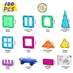 Bmag 100PCS Magnet Building Blocks with 2 Cars for Kids, Magnetic Tiles Stacking Building Set for Boys Girls, STEM Preschool Educational Learning Construction Toy