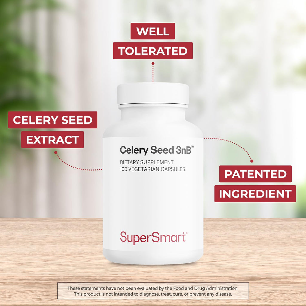 Supersmart - Celery3nb 150mg per Day (Patented) - Natural Celery Seed Extract Supplement - Well-Tolerated Phthalides | Non-GMO & Gluten Free - 100 Vegetarian Capsules