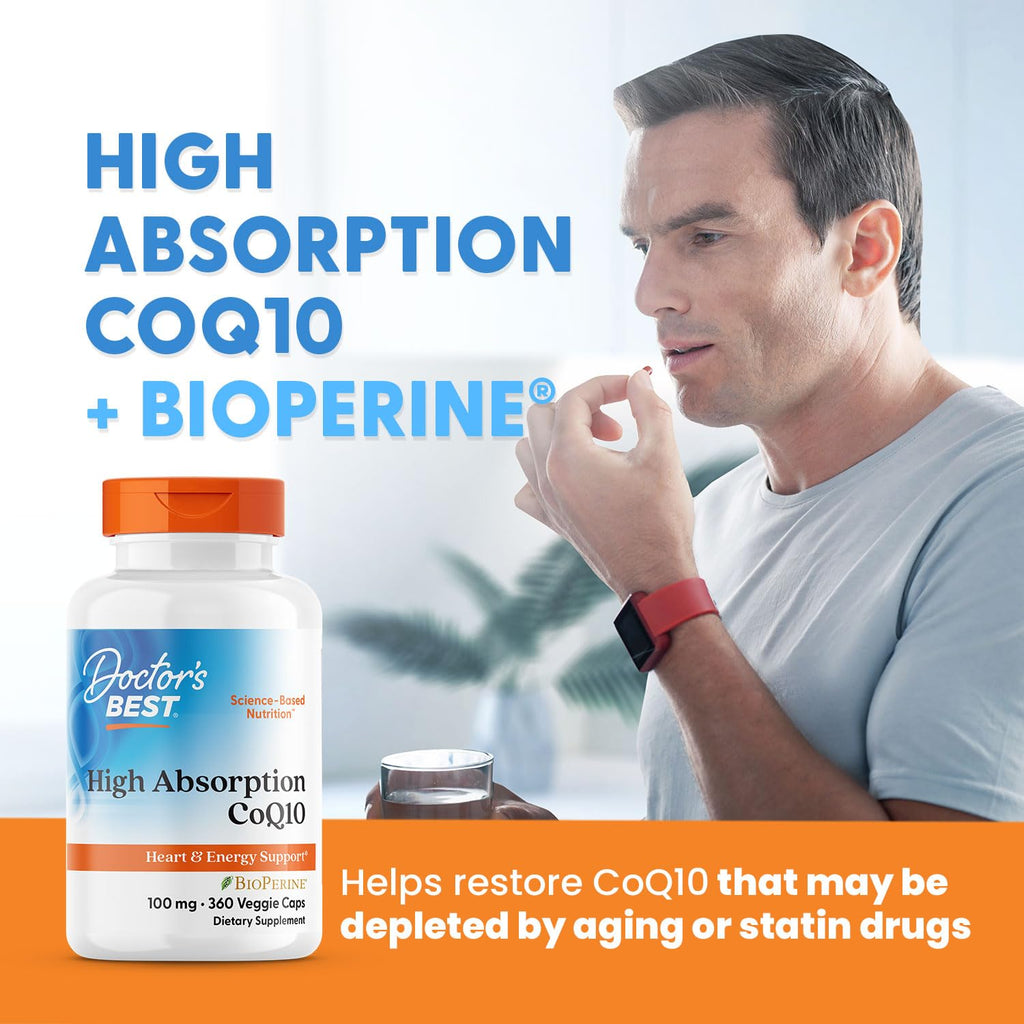Doctors BEST High Absorption CoQ10, Heart & Energy Support, USP Verified, Naturally Fermented CoQ10, Non-GMO, Gluten Free, Soy Free, Vegan 360 Veggie Caps