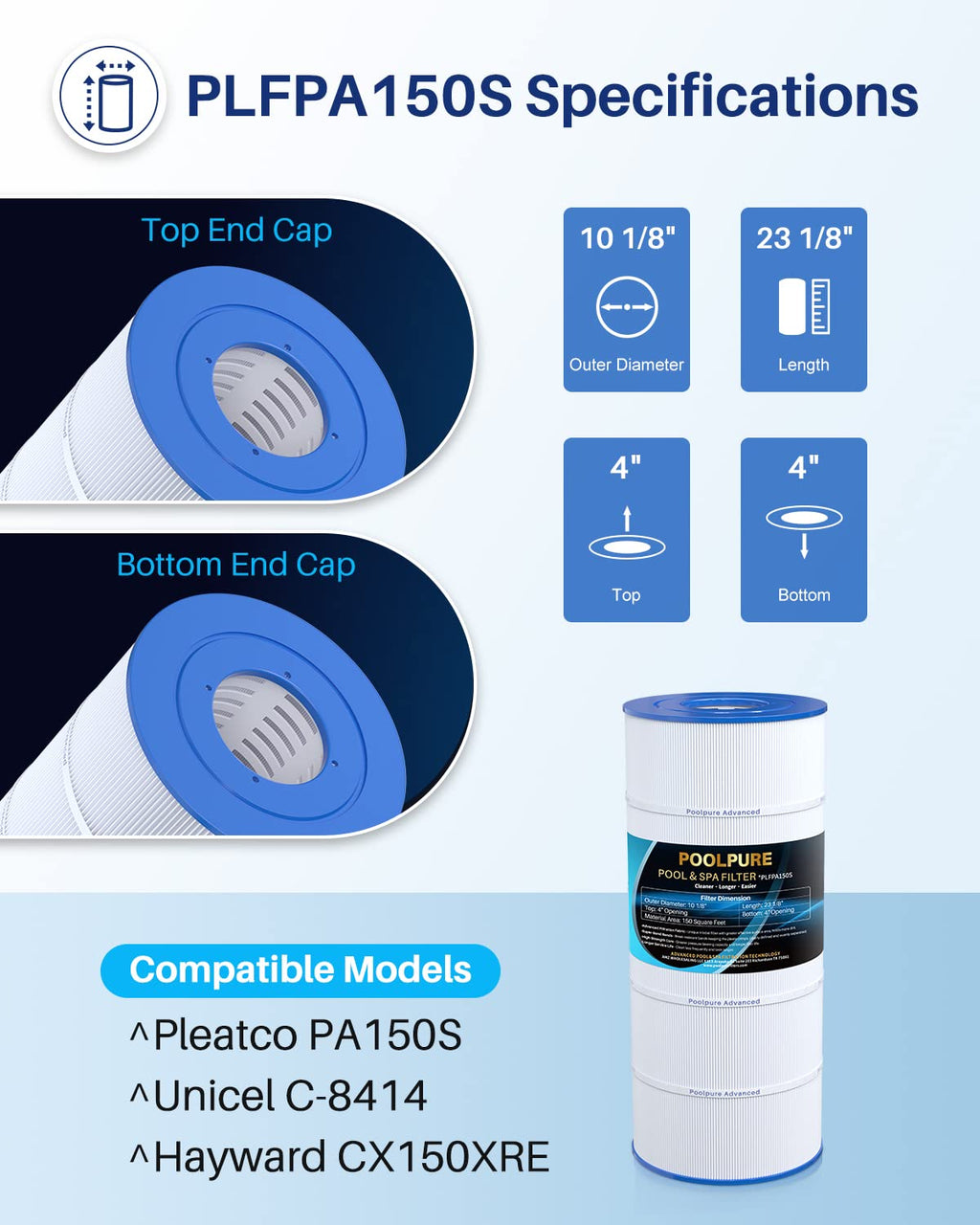 POOLPURE PA150S Pool Filter Replaces Hayward CX150XRE, Hayward SwimClear C150S, PA150S, Ultral-D4, 150 sq.ft Filter Cartridge 1 PACK