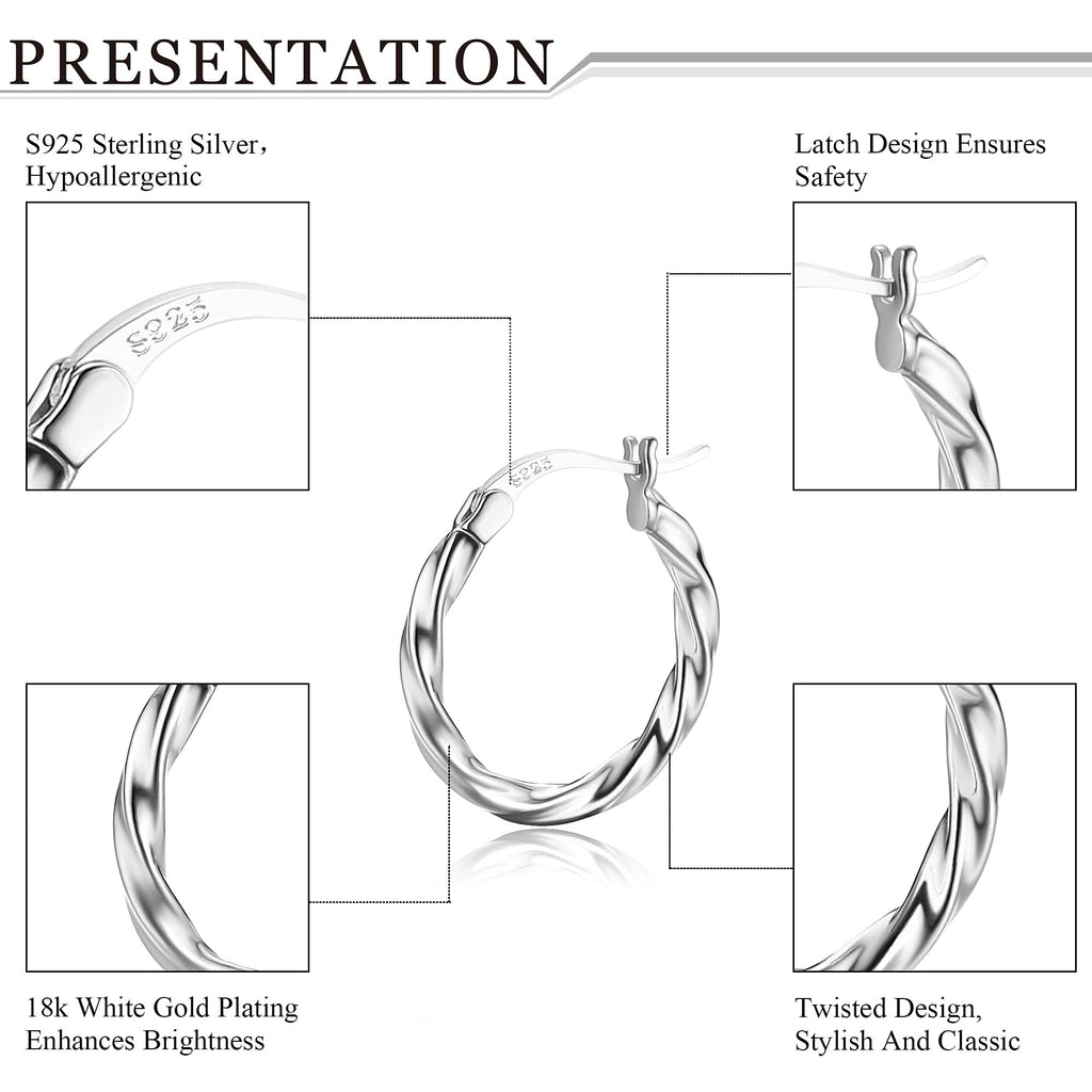 MILACOLATO Solid 925 Sterling Silver Twisted Hoop Earrings for Women 2.5mm