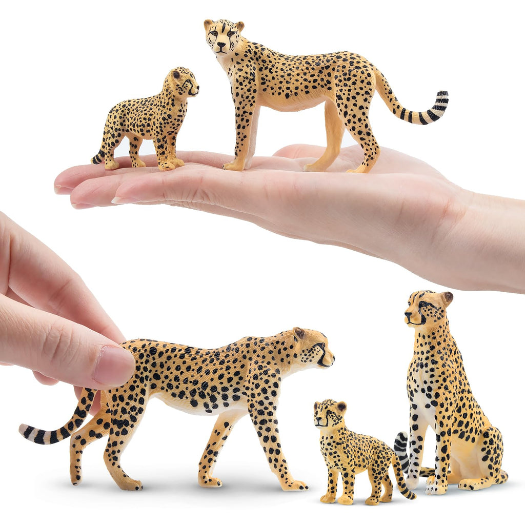 Toymany 8PCS Cheetah Figurines with Cheetah Cubs, Realistic Jungle Zoo Animals Figurines Family Set, Educational Toy Cake Toppers Christmas Birthday Gift for Kids