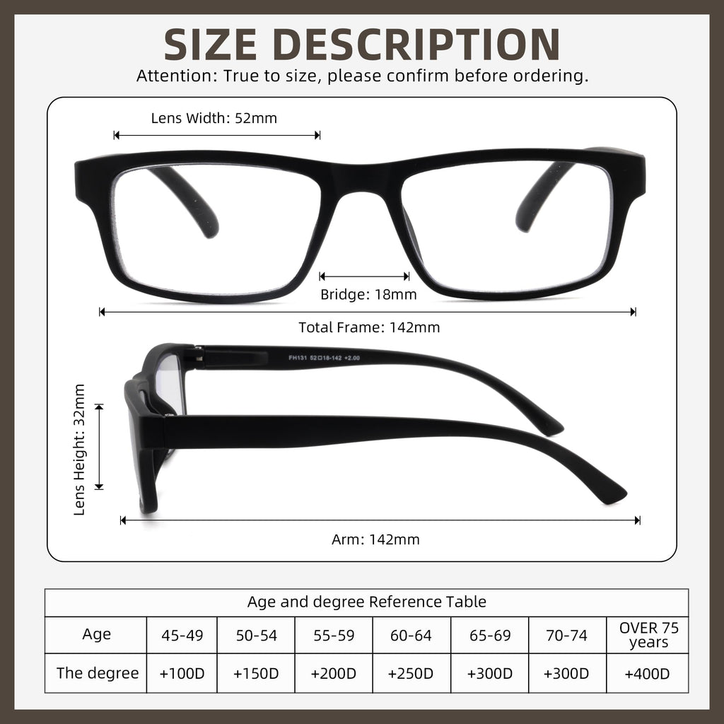 FEIVSN High Magnification Reading Glasses for Men Women with Strong Power TR Readers 4.0 4.50 5.0 5.50 6.0 6.50 7.0 8.0, Black + Tortoiseshell, 8.00