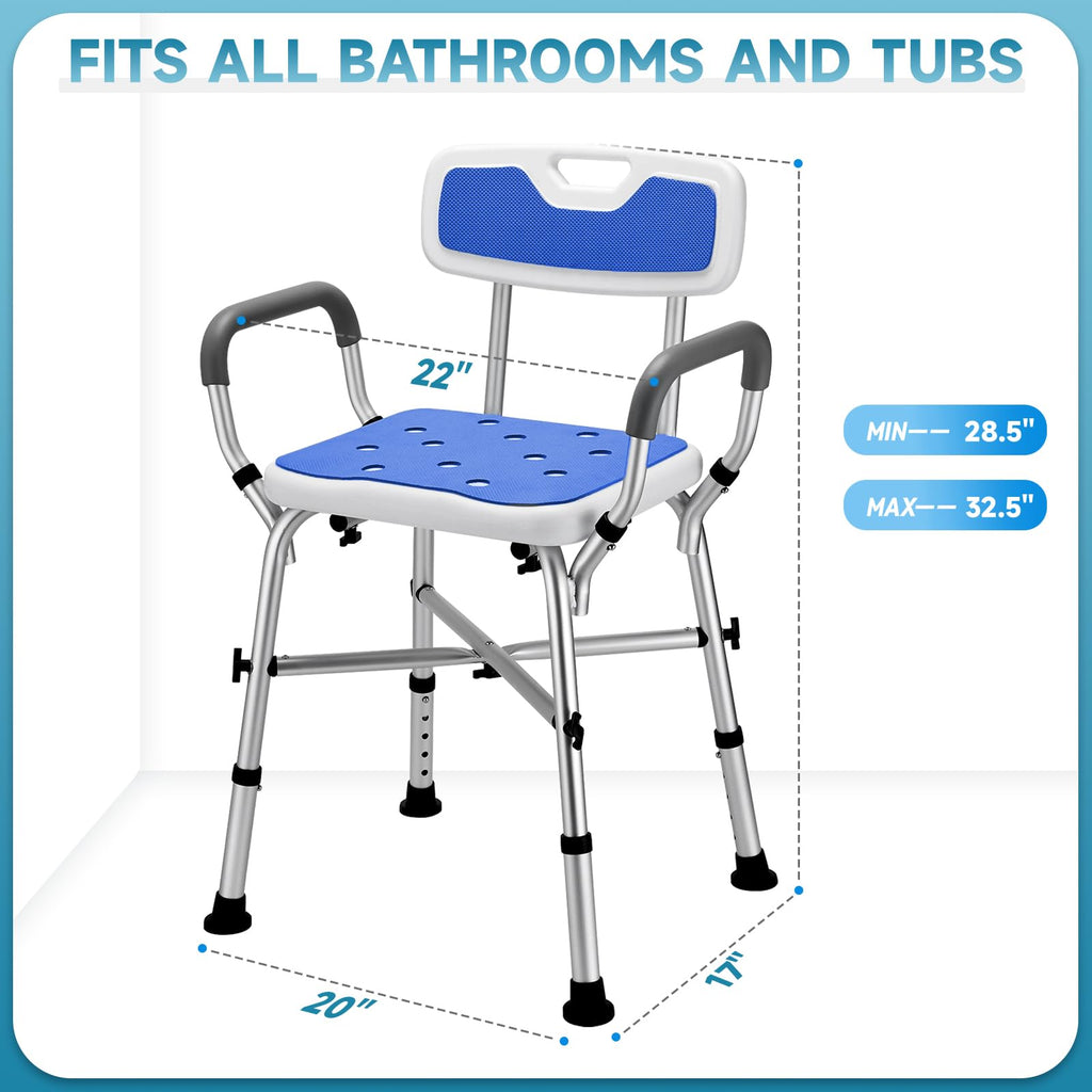 Shower Chair for Inside Shower, 600 lbs Heavy Duty Shower Chair for Elderly and Disabled, Height Adjustable Shower Chair with Arms and Back, Bath Chairs for Seniors, Adults, Handicap
