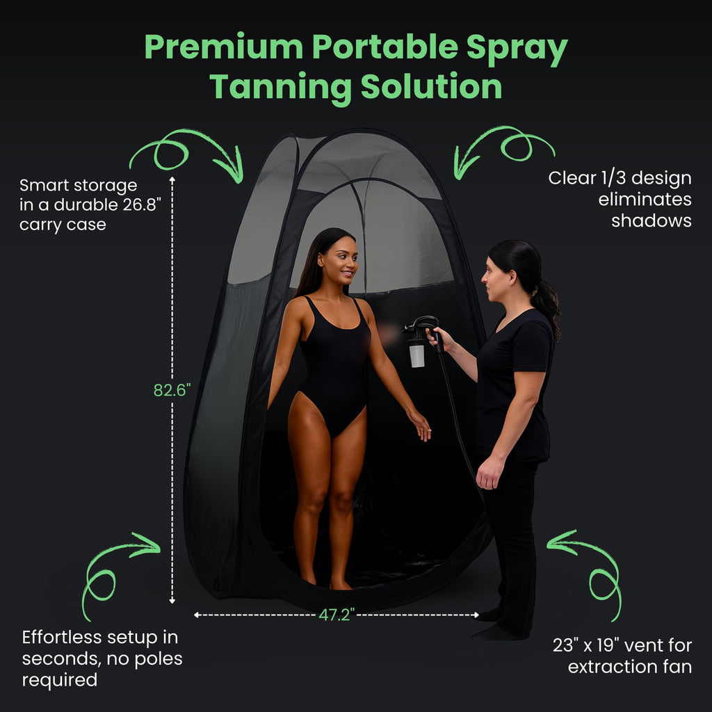 KobbTan Large Deluxe Spray Tan Tent – Pop Up Tent Portable Tanning Booth with Carry Case – Clear Window for Perfect Spray Tanning – Extraction Fan Opening – Easy Clean Spray Tan for Home & Salon