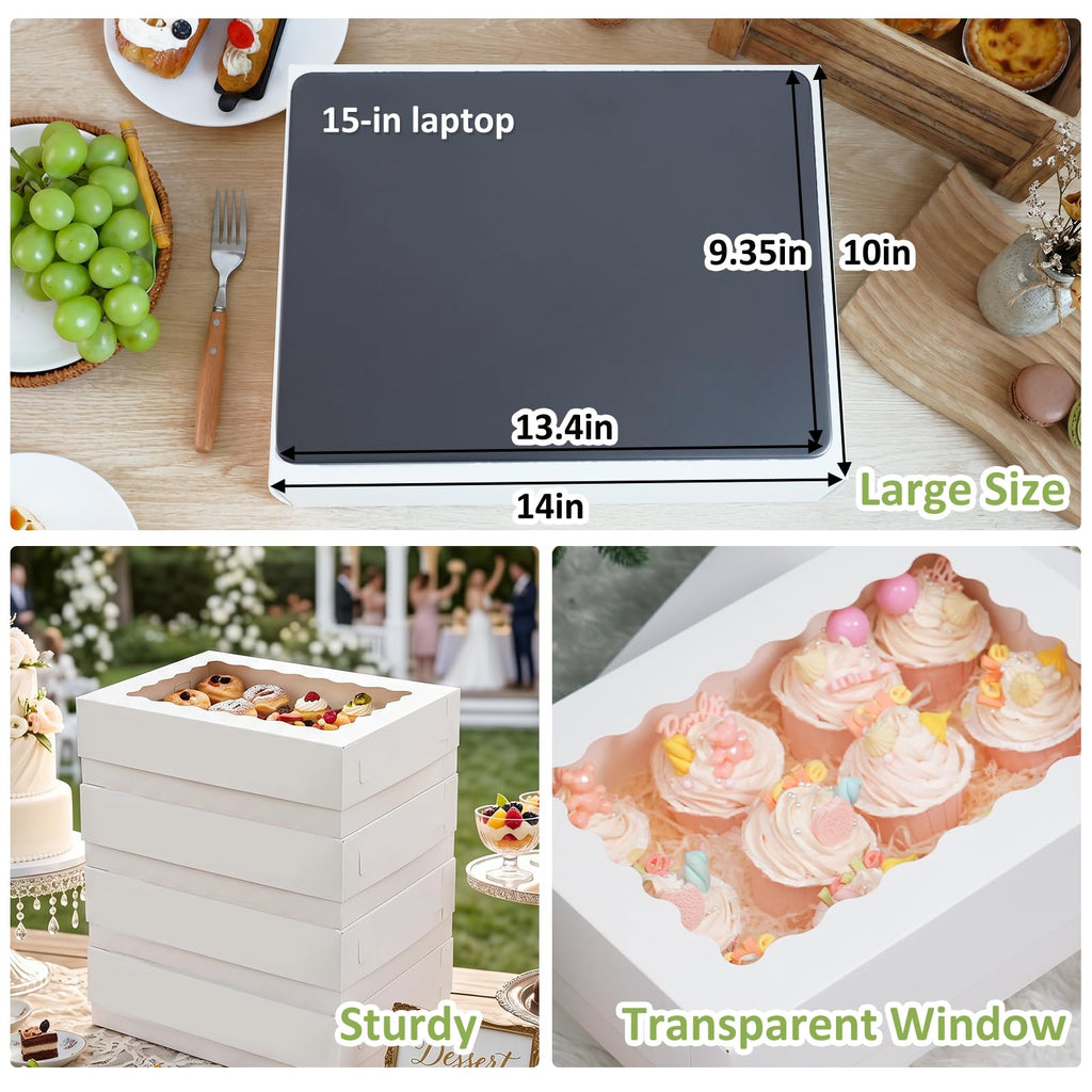 Moretoes 40pcs 14x10x4in Quarter Sheet Cake Boxes, Bakery Boxes with Window