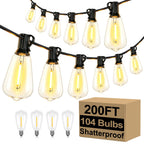 Brightever Outdoor String Lights 200FT Waterproof, Patio String Lights for Outside with 100+4 ST38 Shatterproof LED Filament Bulbs, Dimmable Hanging Lights for Christmas, Party, Cafe (2-Pack 100FT)