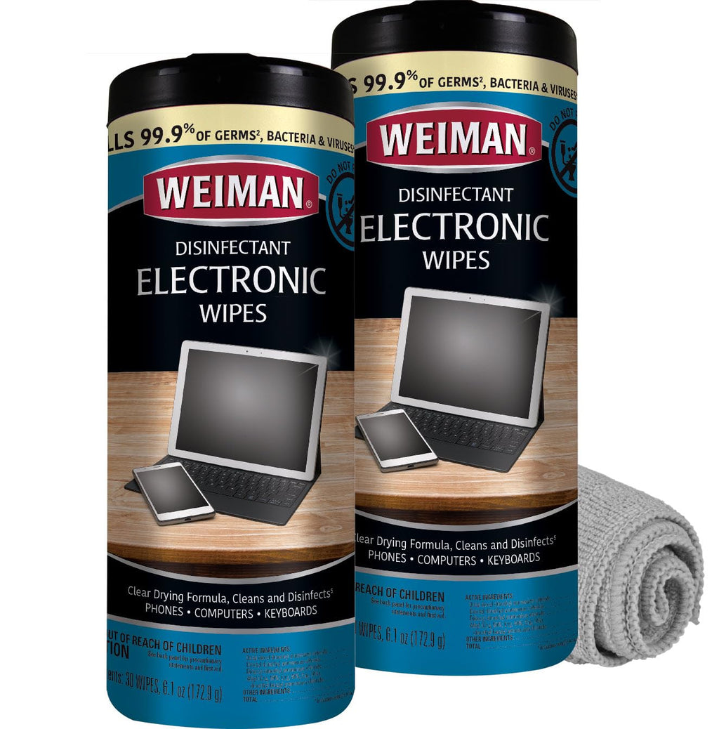 Weiman Electronics & Screen Disinfecting Wipes - Safely Clean and Disinfect Your Phone, Laptop, Keyboard, Tablets, Lens, Wipe, Glasses Cleaner, 30 Count, 2 Pack with MicroFiber Towel
