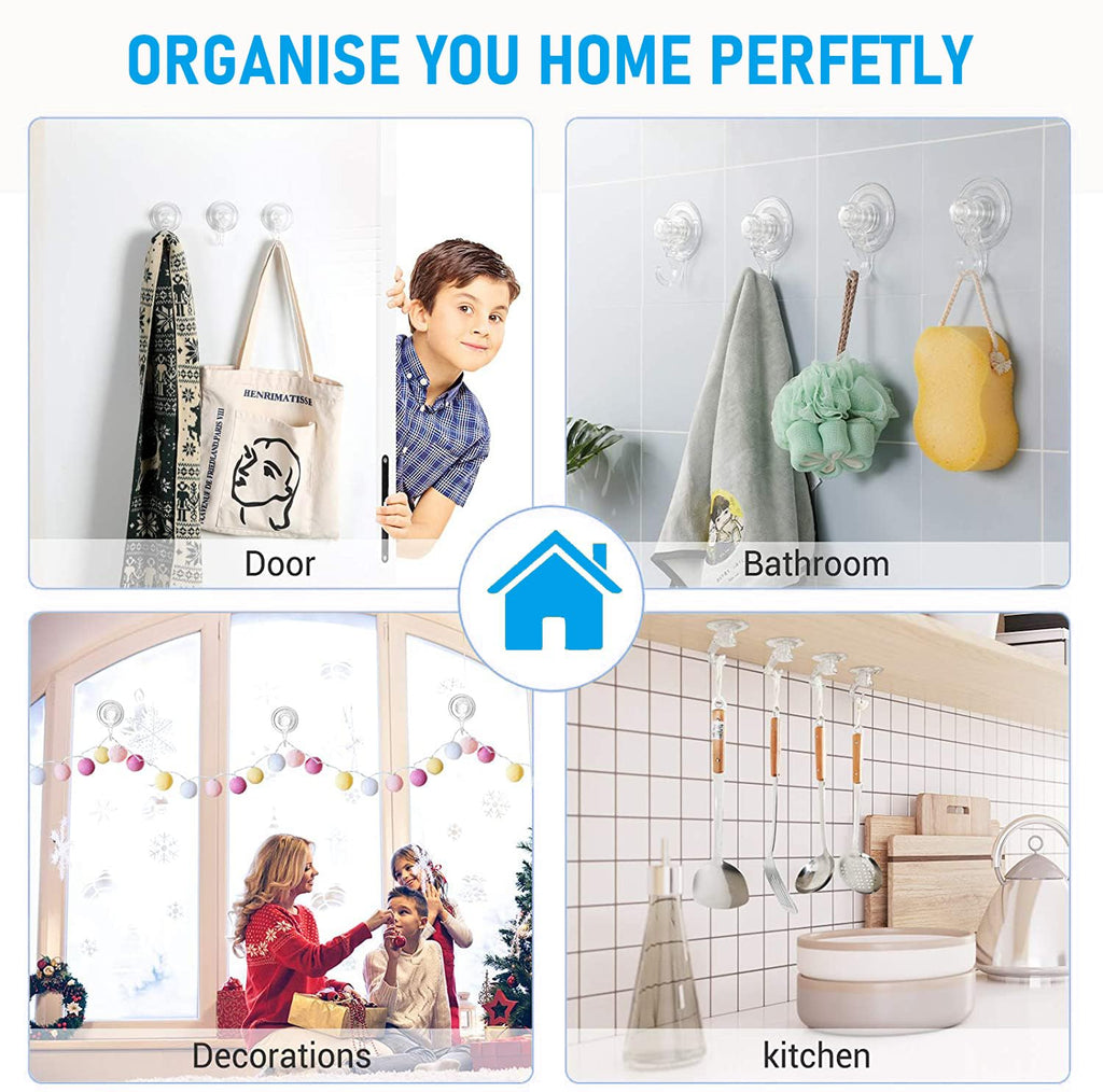 Quntis Suction Cup Hooks Smoky Grey, 6 Pack Shower Suction Cup Hooks Heavy Duty Wreath Hanger Waterproof for Window, Bathroom, Towel, Soap Bag, Shower Wall, Tile, Glass, Door, Camper