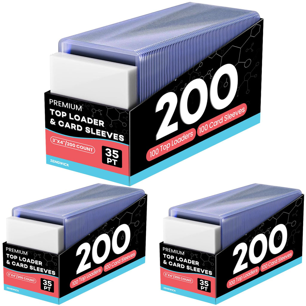 600 Card Sleeves Top Loaders for Cards, 3" x 4" Hard Plastic Toploaders, Baseball Card Protectors, Trading Card Holder for Football Sports Cards (300 Toploaders + 300 Penny Sleeves)