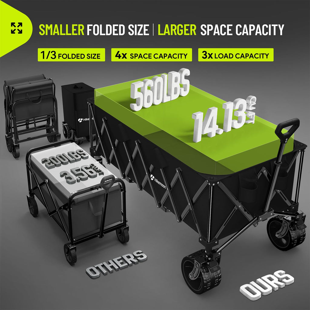 Hikemoon 400L Ultra Large Collapsible Wagon with Big Wheels - Black