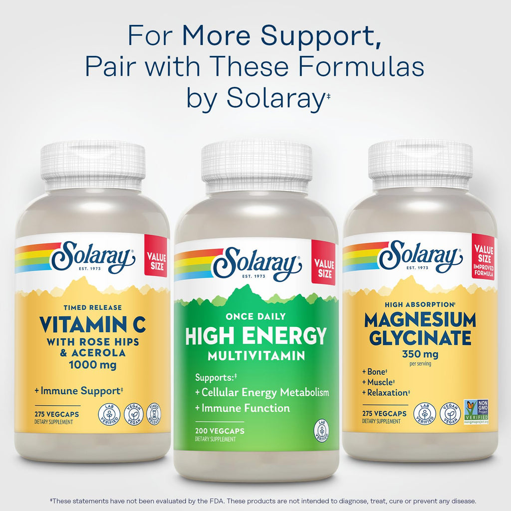 SOLARAY Once Daily High Energy Multivitamin for Women and Men – with Vitamin C, Vitamin D and Whole Food & Herb Base - Cellular Energy Metabolism & Immune Function Support – 200 Servings, 200 VegCap