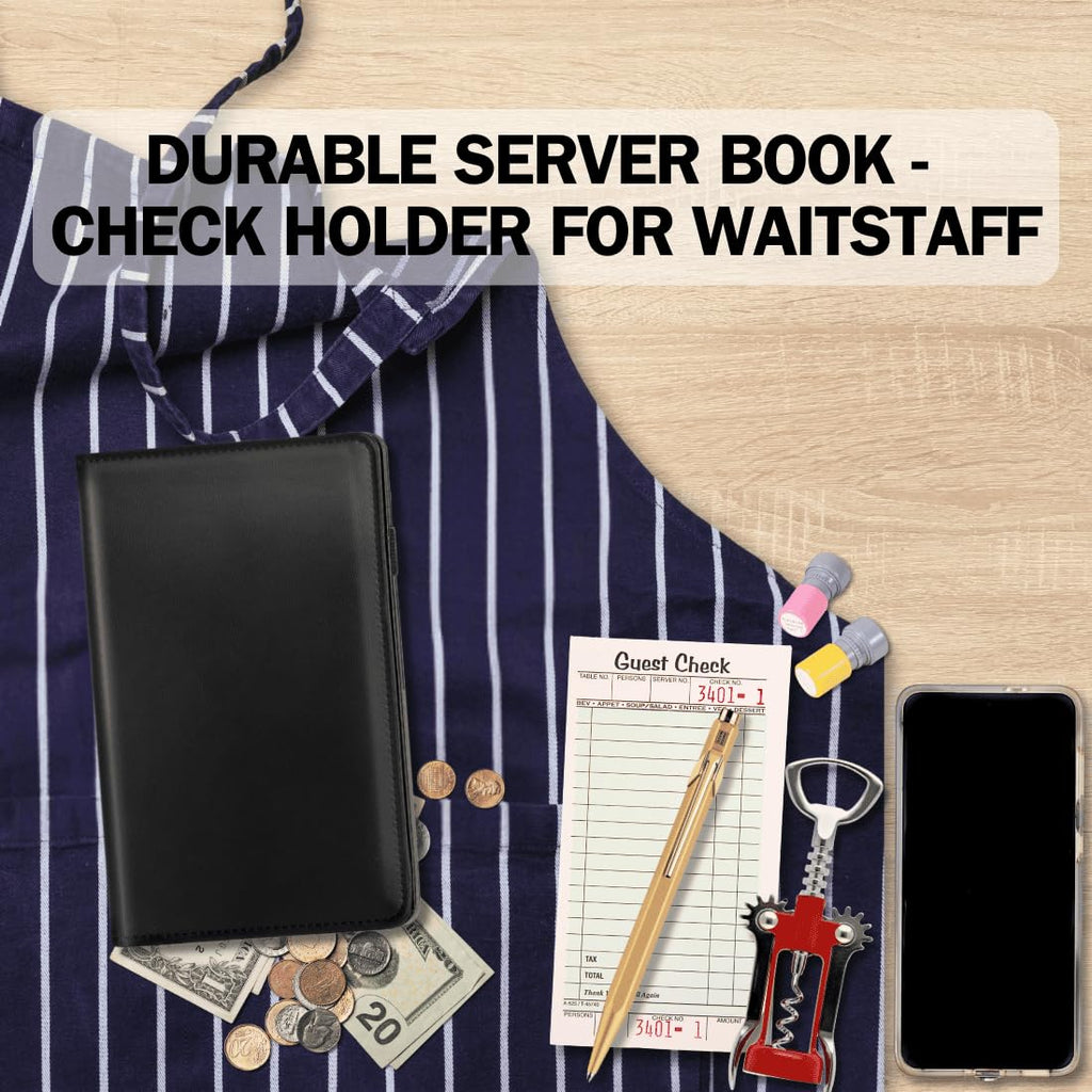 LINTRU Server Books for Waitress, Premium Pu Leather 5 x 8 Inch Servers Book with Zipper Pocket, Waitress Book Fit for Aprons, Check Presenters for Restaurants (Green)