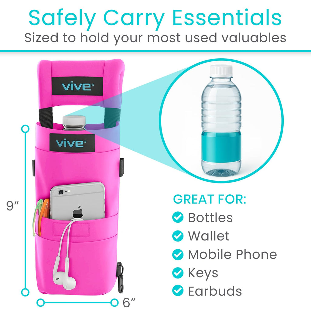 Vive Premium Crutch Pads, Bag, & Hand Grips (5 PCS) - Crutches for Adults Armpit Padding, Hand Grips, Accessories Pouch - Soft Tips Medical Padded Handles for Kids, Men, Women - Lightweight (Pink)