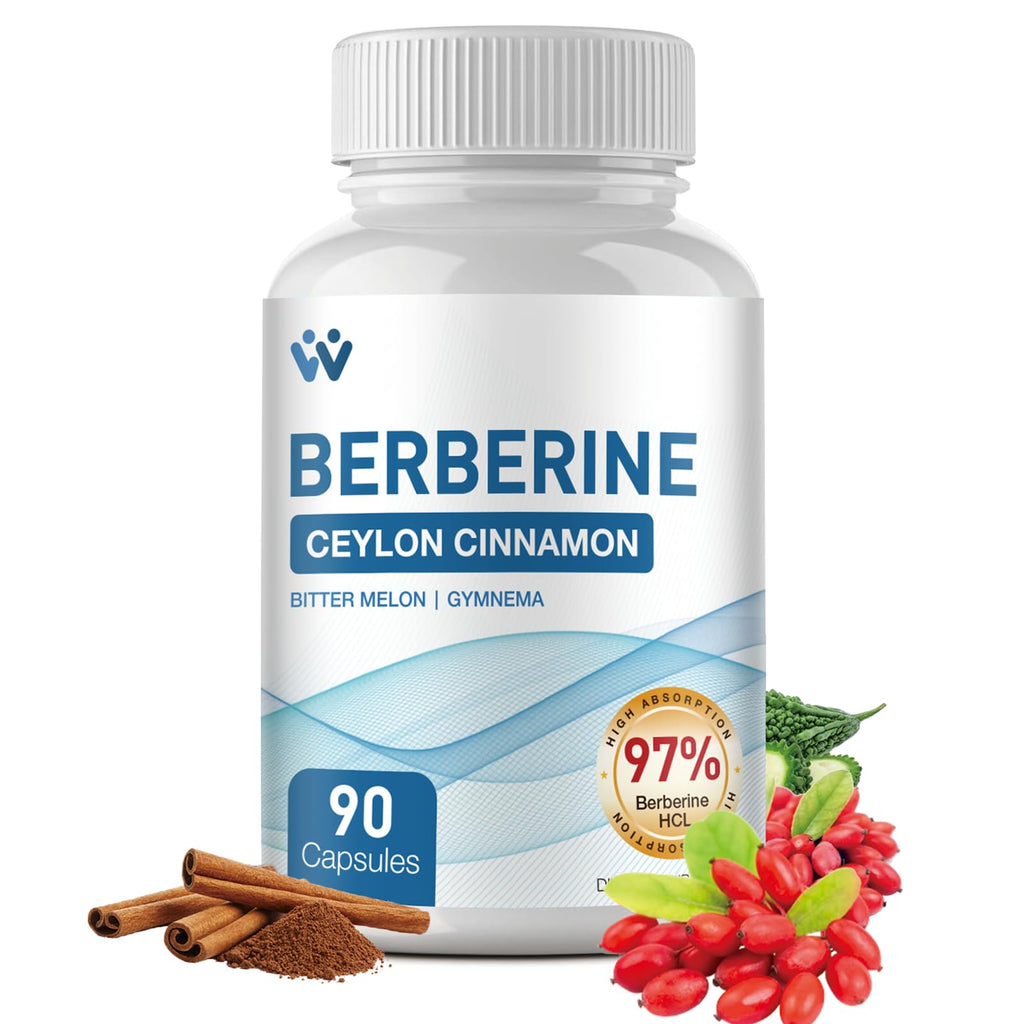 WACHRAY Berberine Supplement 1500mg - Berberine with Ceylon Cinnamon, Berberine HCl 97% Purity Complex Supplements, Non-GMO Vegan, 90 Capsules
