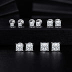 18K White Gold Plated Princess Cut Cubic Zirconia Screw Back Stud Earring Pack of 5 Pairs (5 Pairs)